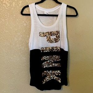 Victoria’s Secret Pink black, white gold tank M